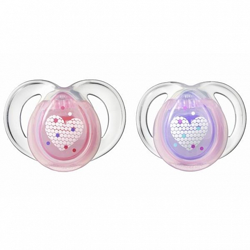 Силиконовые пустышки ночные, 6-18 мес, 2 шт. в уп.